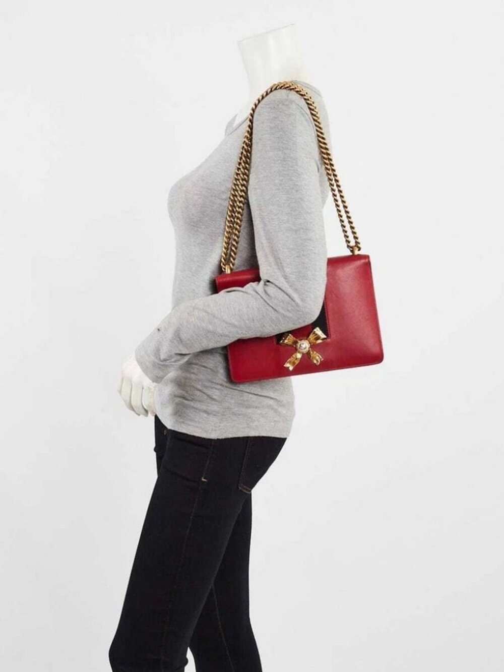 Gucci Red Leather Peony Medium Eye Chain Shoulder Bag - Picture 2 of 12